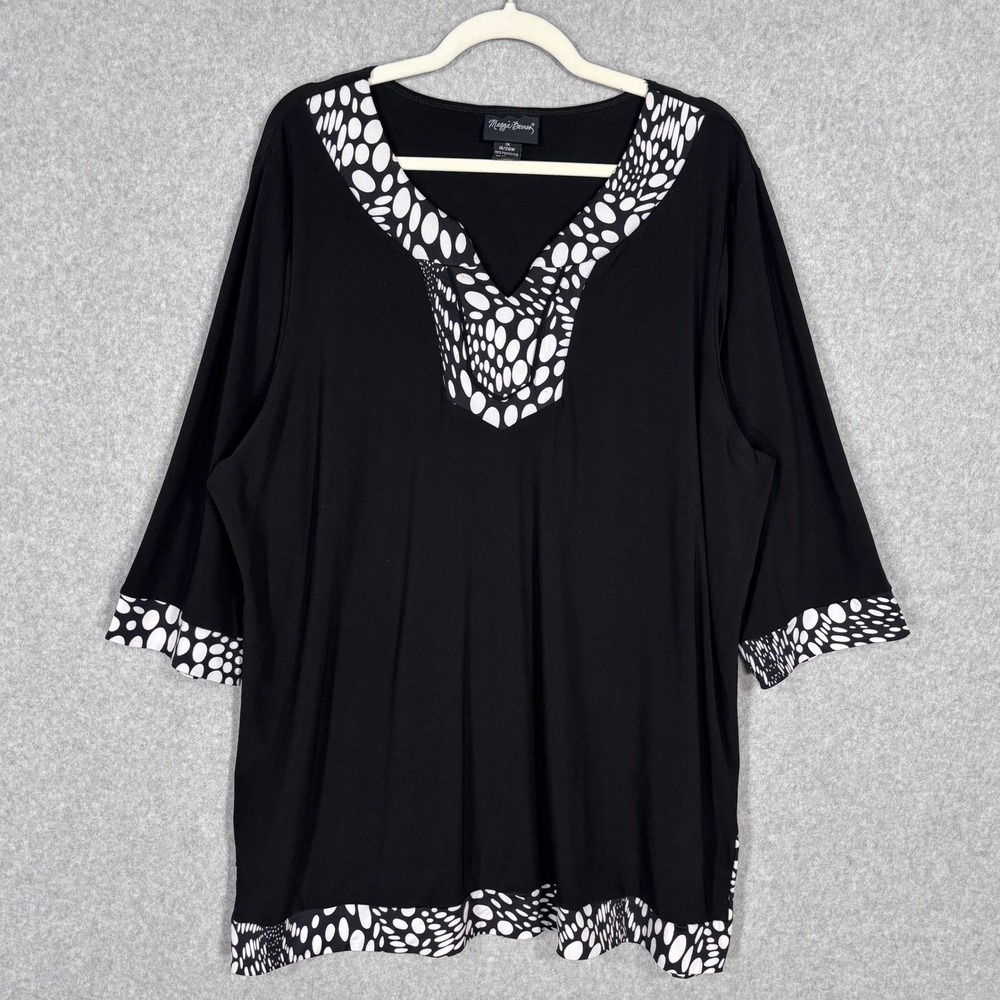 Maggie Barnes Slinky Tunic Top 1X Abstract Polka Dot‎ Liquid Artsy Lagenlook USA
